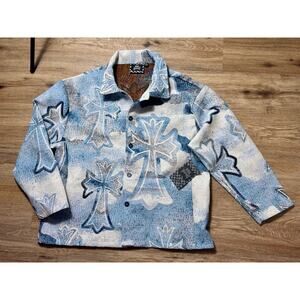 Gothic Cross Tapestry Jacket Blue CreamBoxy Streetwear Large L Rebel Vengeance